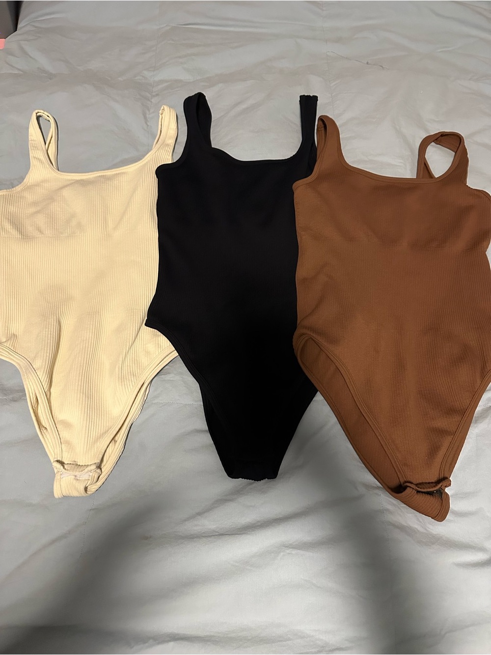 Ribbed Tank One-Piece Swimsuit - Black, Cream, Brown Very Flattering/Slimming S